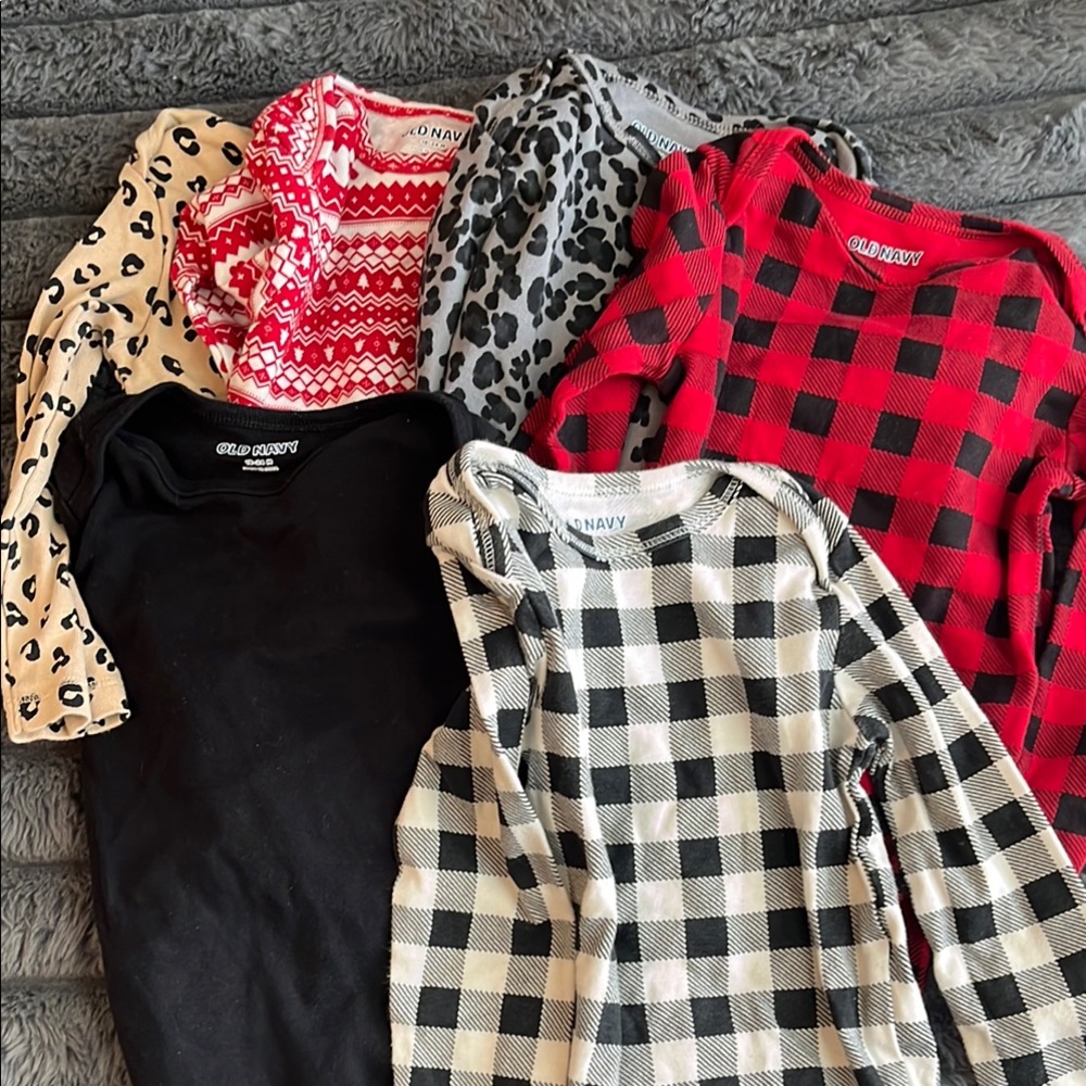 Old Navy Patterned and Solid Bodysuit Collection - Long Sleeve Onesies Bundle